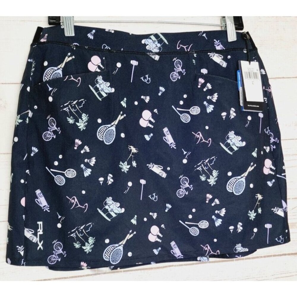 Black Multi Print Stretch Wiking Skort Ralph Lauren Women 5/15 | Large